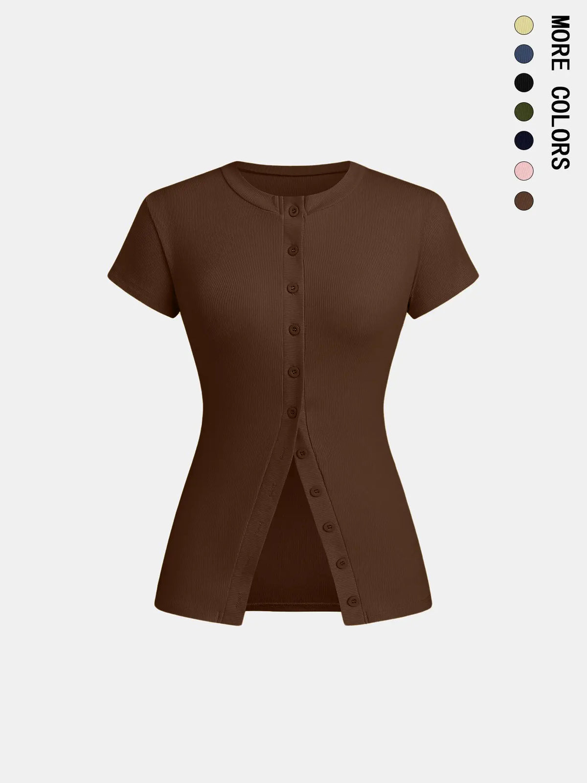 Women's Solid Color Button Tee, Casual Short Sleeve Round Neck T-shirt for Daily Wear, Ladies Clothes for All Seasons