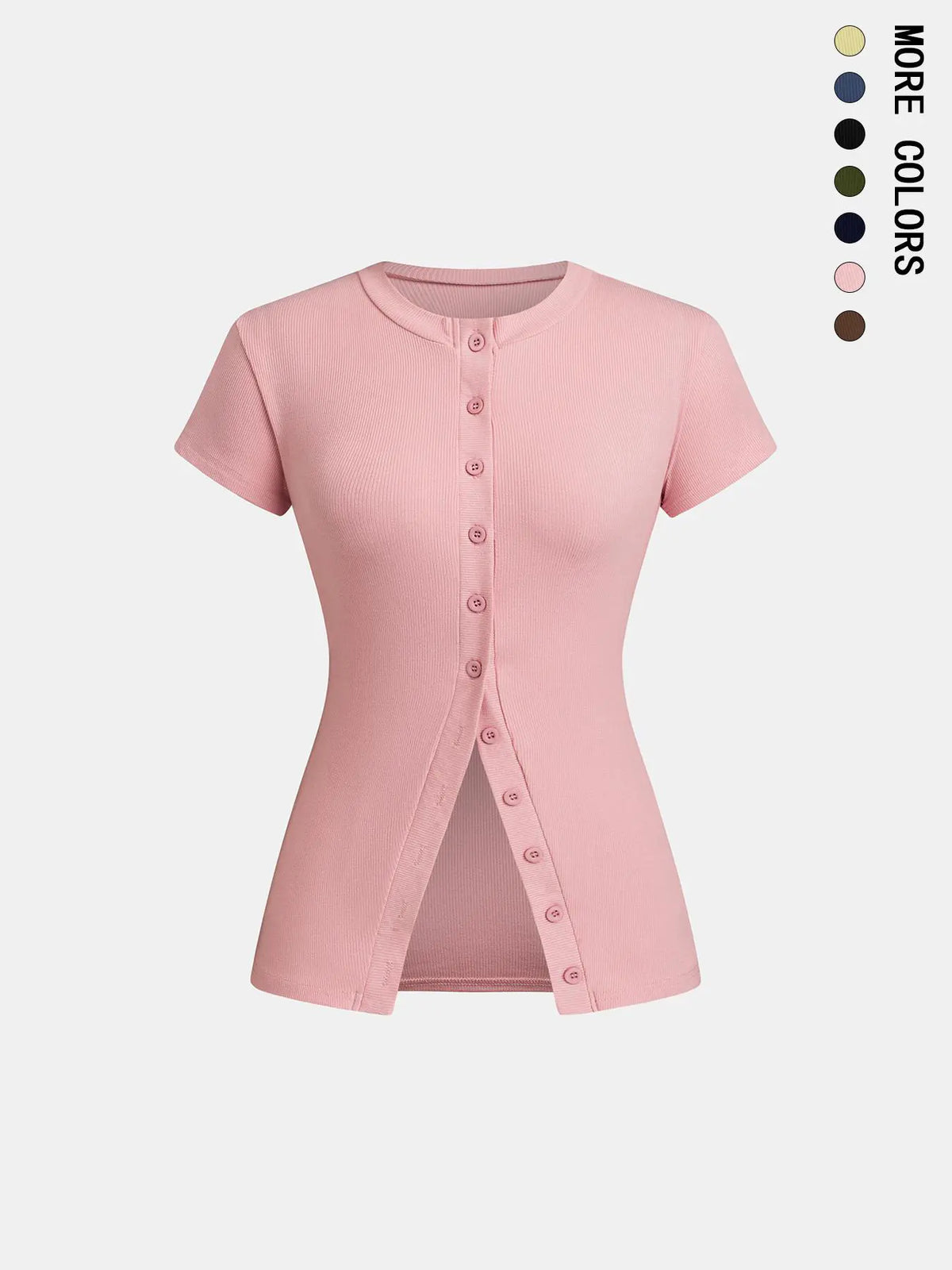 Women's Solid Color Button Tee, Casual Short Sleeve Round Neck T-shirt for Daily Wear, Ladies Clothes for All Seasons