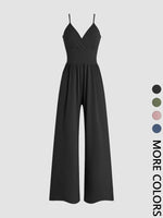 Yozy Women's Solid Plicated Ribbed Wide Leg Cami Jumpsuit, Summer Outfits 2024, Casual Sleeveless Spaghetti Strap High Waist Jumpsuit for Daily Wear