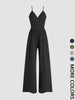 Yozy Women's Solid Plicated Ribbed Wide Leg Cami Jumpsuit, Summer Outfits 2024, Casual Sleeveless Spaghetti Strap High Waist Jumpsuit for Daily Wear