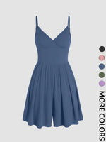 Women's Plain Backless Wrap Fitted Cami Romper, Casual Adjustable Spaghetti Strap Wide Leg Romper, Summer Outfits 2024, Ladies Clothes for Daily Wear