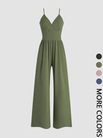 Yozy Women's Solid Plicated Ribbed Wide Leg Cami Jumpsuit, Summer Outfits 2024, Casual Sleeveless Spaghetti Strap High Waist Jumpsuit for Daily Wear