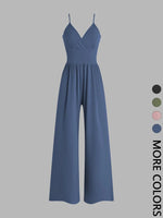 Yozy Women's Solid Plicated Ribbed Wide Leg Cami Jumpsuit, Summer Outfits 2024, Casual Sleeveless Spaghetti Strap High Waist Jumpsuit for Daily Wear