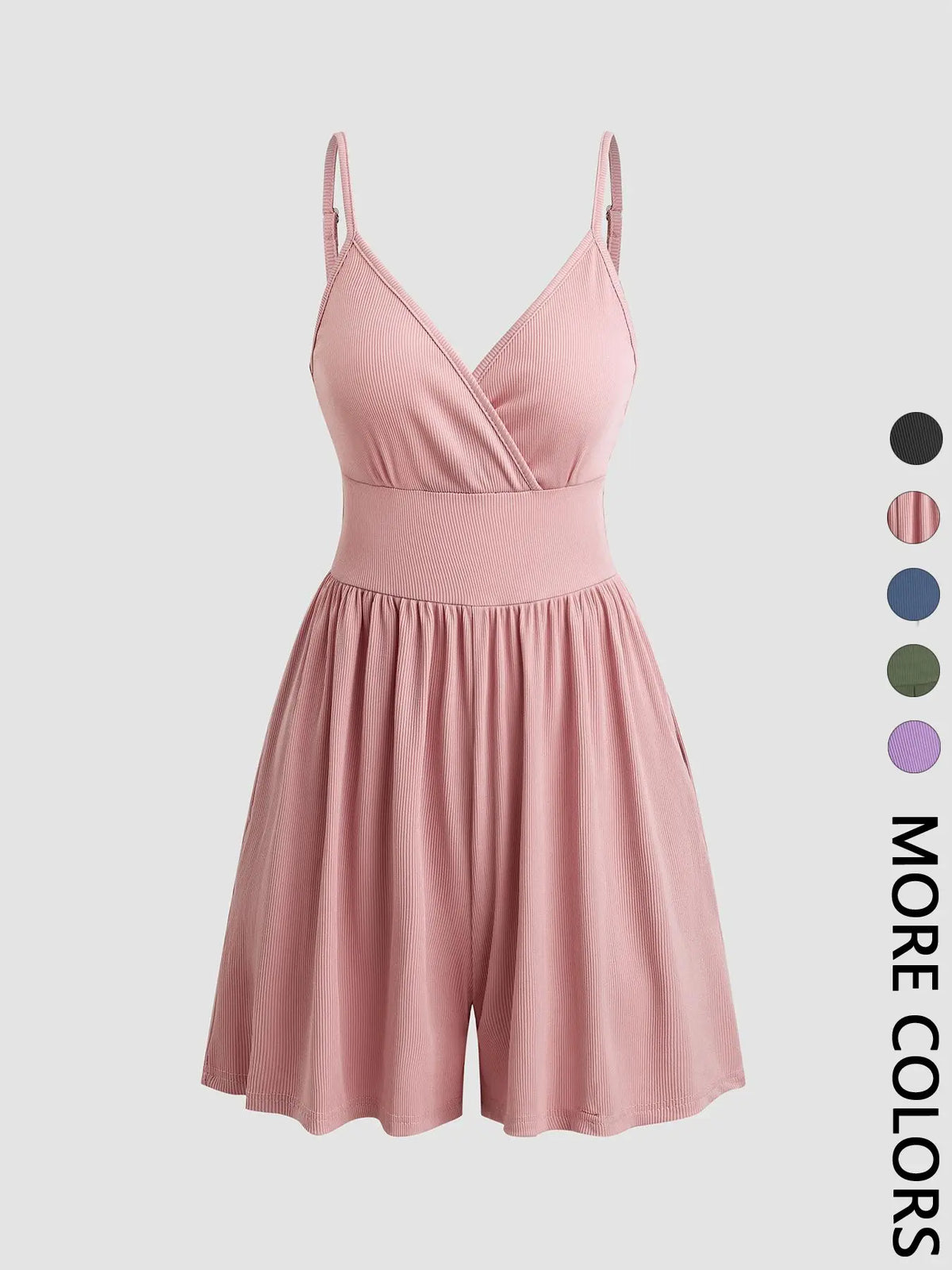 Women's Plain Backless Wrap Fitted Cami Romper, Casual Adjustable Spaghetti Strap Wide Leg Romper, Summer Outfits 2024, Ladies Clothes for Daily Wear