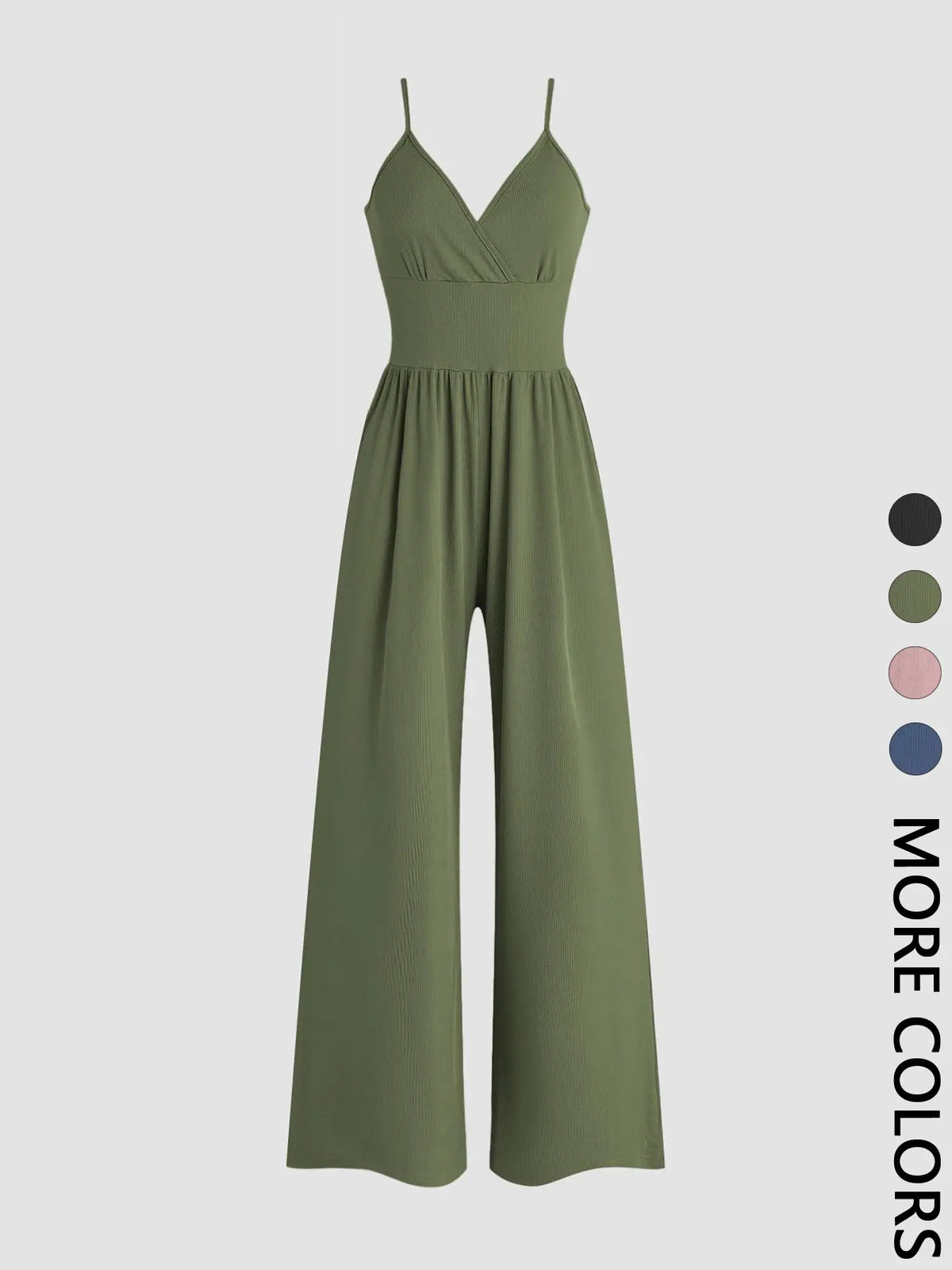 Yozy Women's Solid Plicated Ribbed Wide Leg Cami Jumpsuit, Summer Outfits 2024, Casual Sleeveless Spaghetti Strap High Waist Jumpsuit for Daily Wear