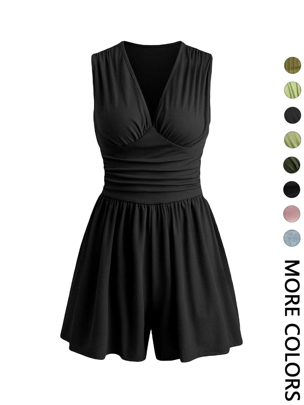 Women's Plain Ruched Deep V Neck Tank Romper, Elegant Sleeveless Romper For Summer, Fashion Casual Ladies Clothes For Daily Wear